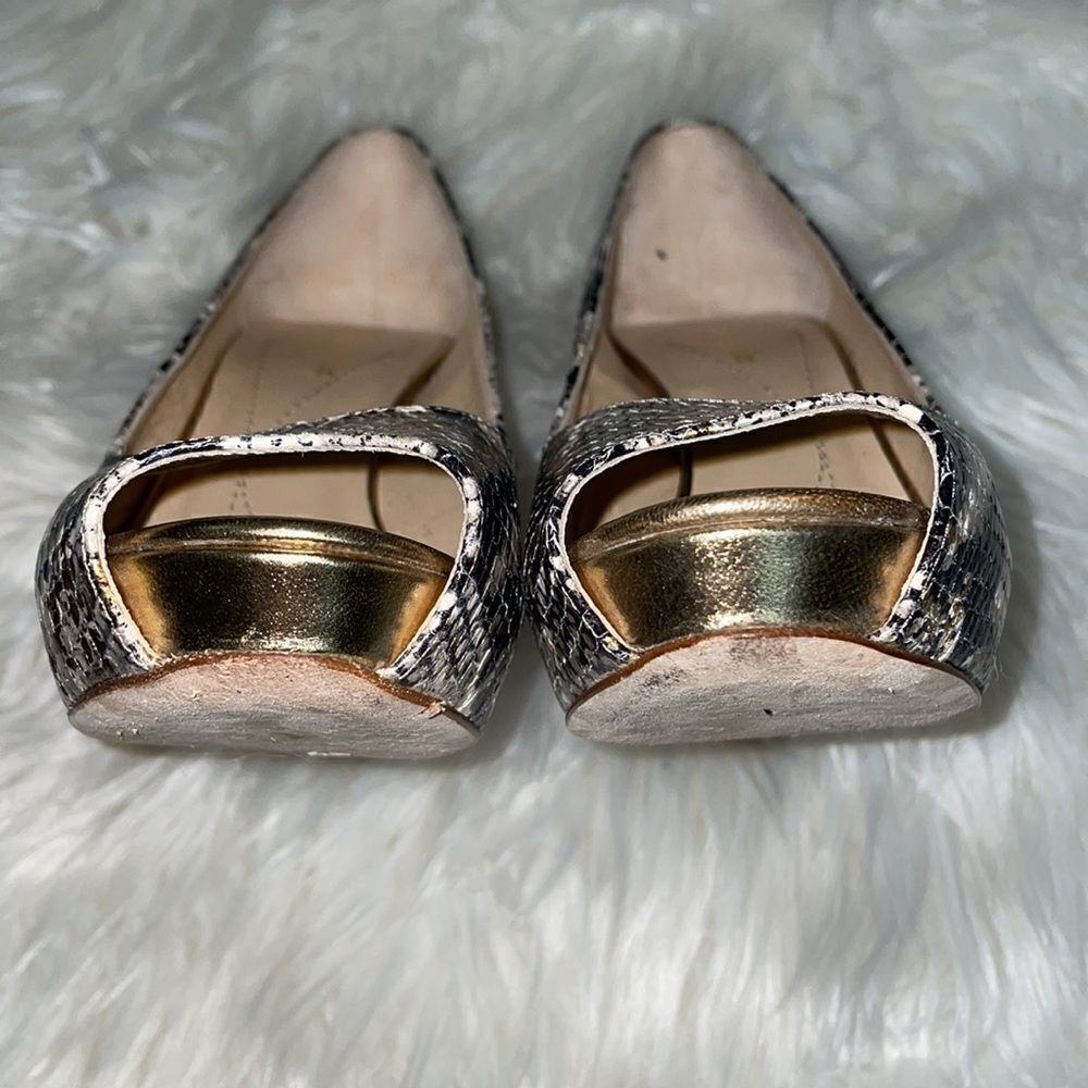Kate Spade Leather Metallic Snakeskin Peep Toe Pumps - Picture 7 of 8